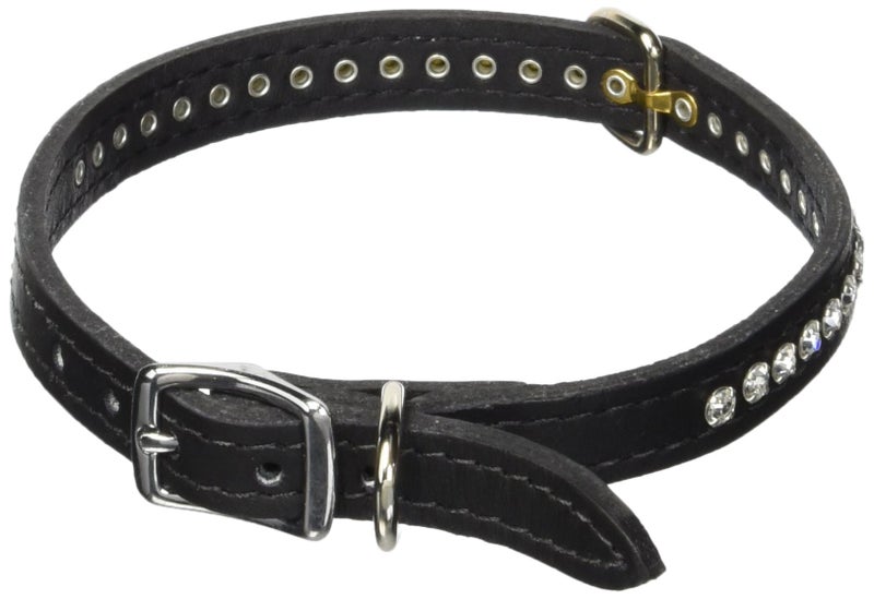 OmniPet Signature Leather Crystal Dog Collar, Black Solid Grain Leather, Fits 11.5"-13.5" Neck Size, 16" Overall Length